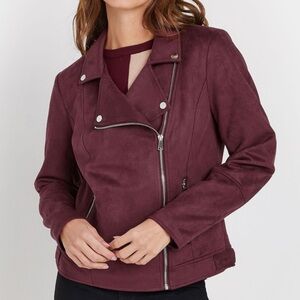 LOFT Wine Faux Suede Moto Jacket Size Small